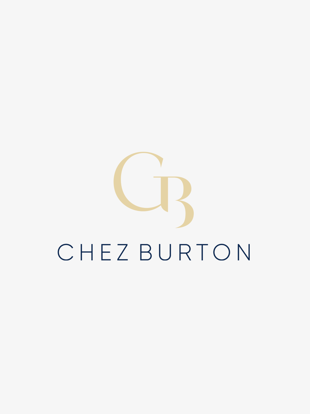 Chez Burton logo design in gold and navy blue over an off-white background.