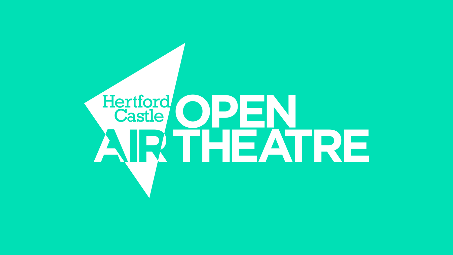Hertford Castle's open-air theatre brand design over a solid teal background.