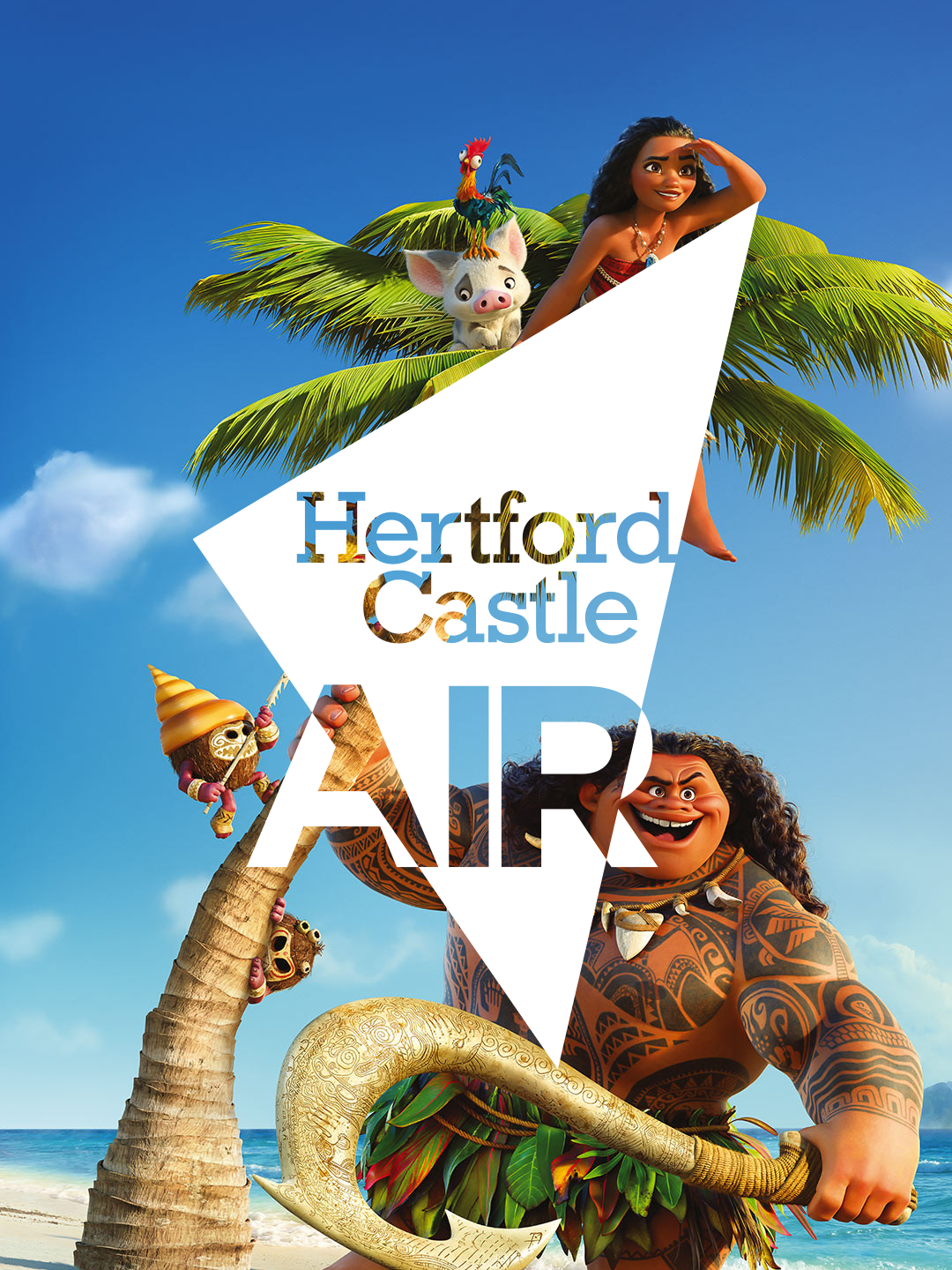 Hertford Castle's open-air brand mark design over Disney's Moana.