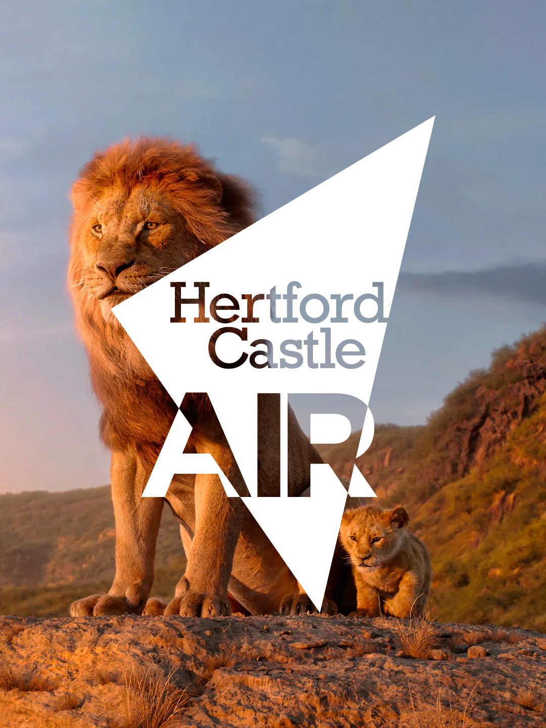 Hertford Castle's open-air brand mark design over Disney's Lion King.