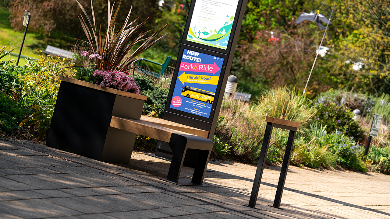 Citi System's modular street furniture outside Hertford County offices.