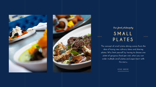 A section taken from Chez Burton restaurant's homepage featuring small plates.