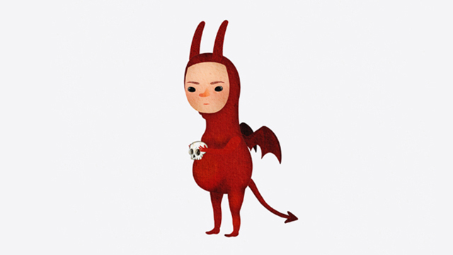 Boy in devil costume illustration by Hertfordshire-based illustrator Emily Charlotte.