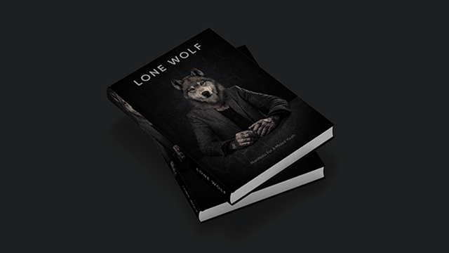 Book cover design featuring a man with a wolf's head.