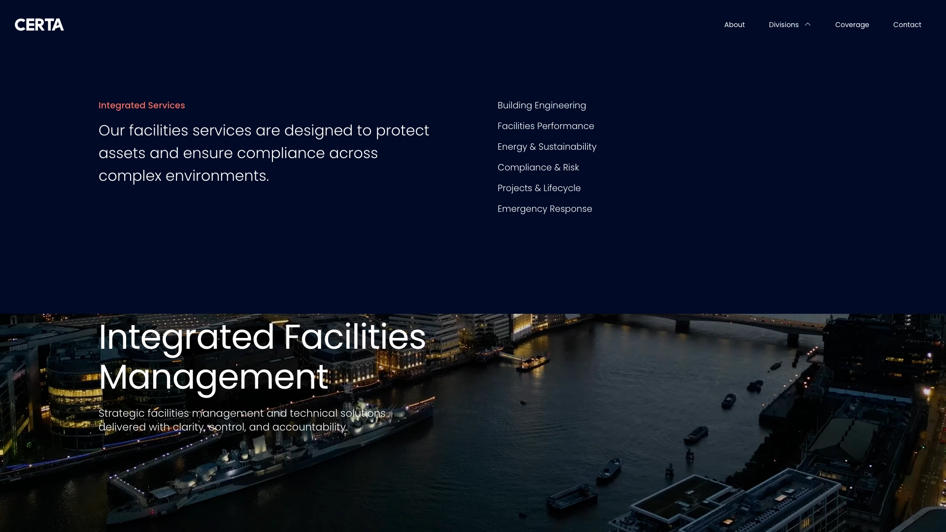 Website Navigation Design For Facilities Management Brand.