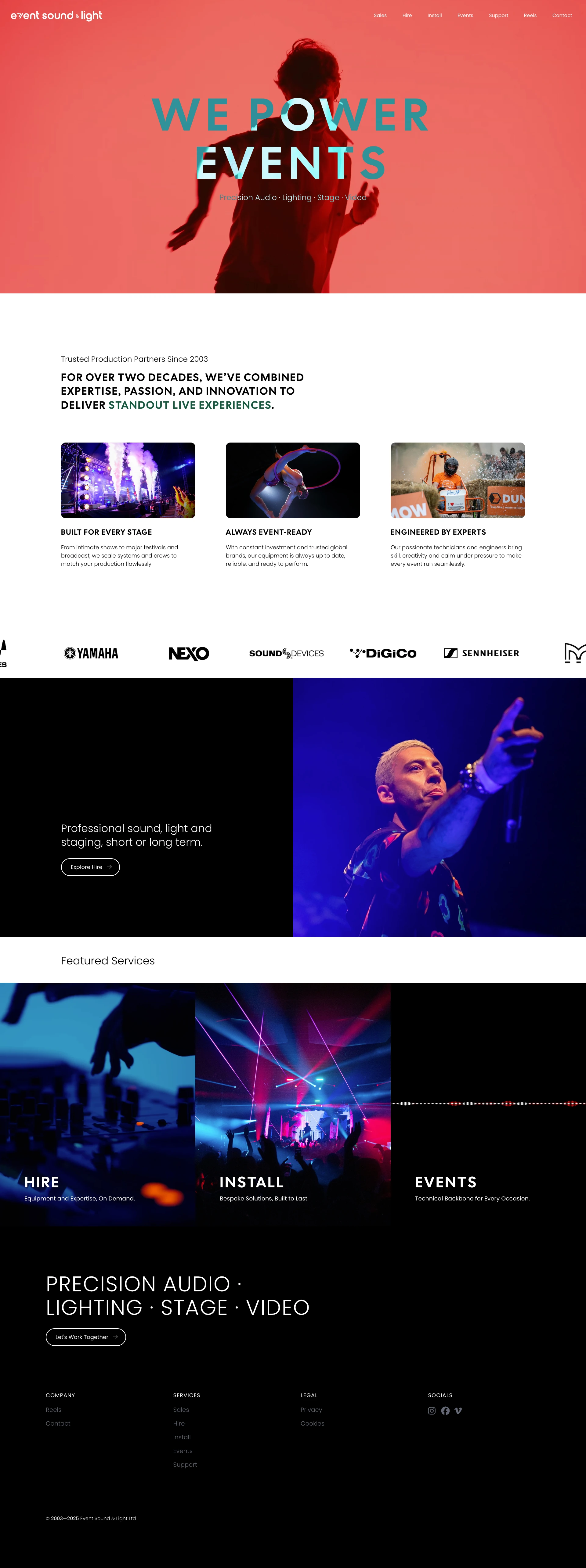 Home Page Website Design For Event Sound & Light.