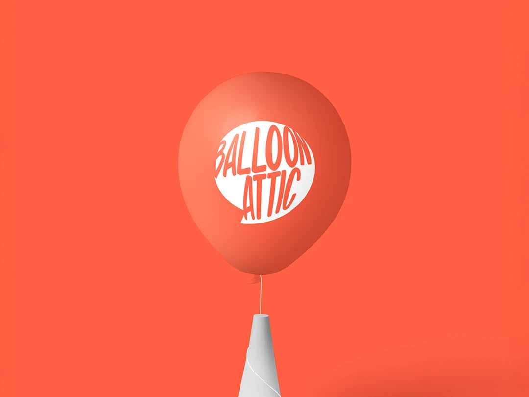 A 3D Balloon Render Featuring The Balloon Attic Brand Identity Design.